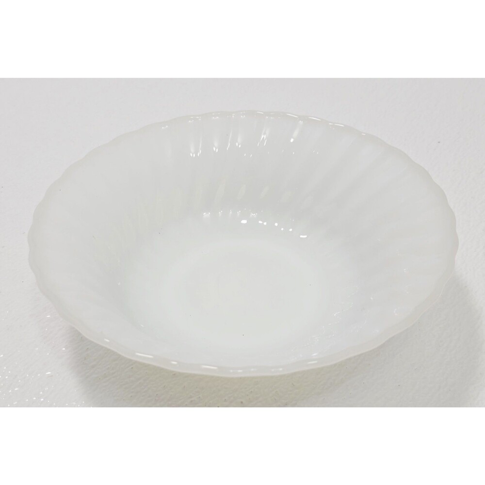 Vintage Anchor Hocking Milk Glass Swirl Serving Bowl White USA Kitchen Dish